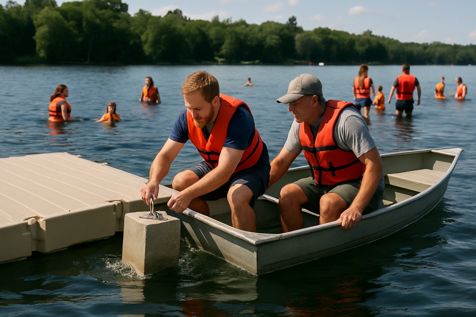 Installing a floating dock with anchors