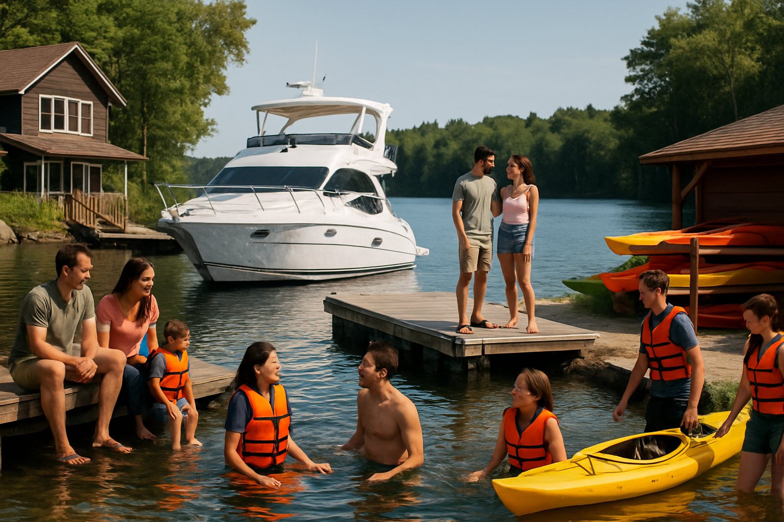 Docks for homes, boats and businesses on one bay