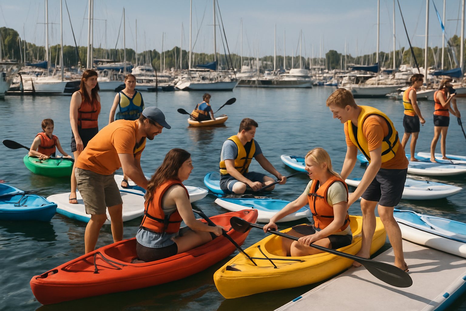 Marina rental station on a floating dock